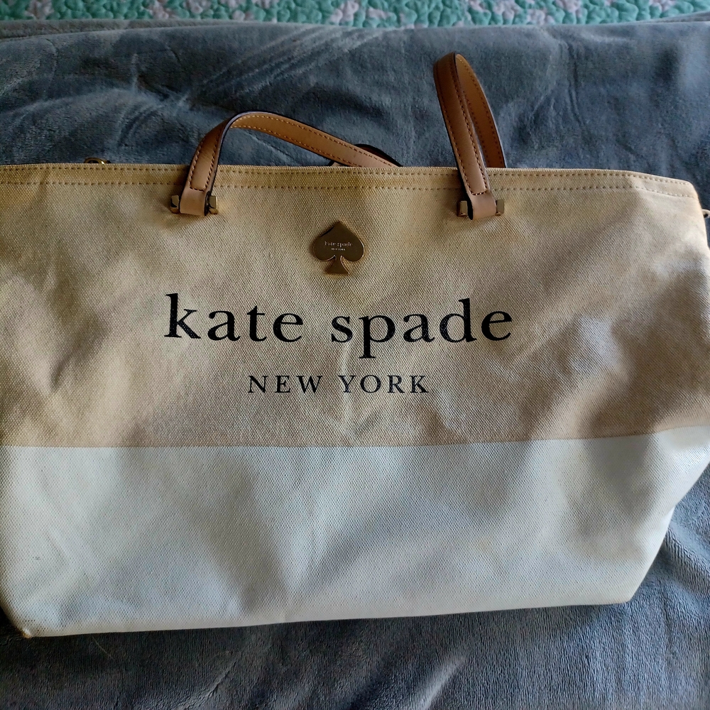 Kate Spade Tan and Cream Canvas Tote